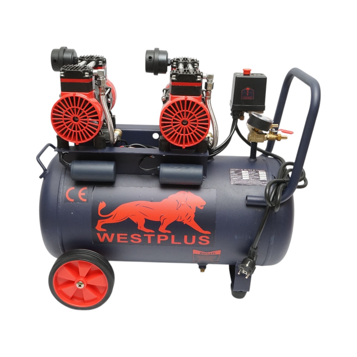 Compresor aer 50L fara ulei silentios, 2 motoare 4 cilindri 1.5KW/2CP, presiune maxima 8 bar, volum aer aspirat 170L/min, Cod: BK87729, BRECKNER GERMANY - 1 | YEO