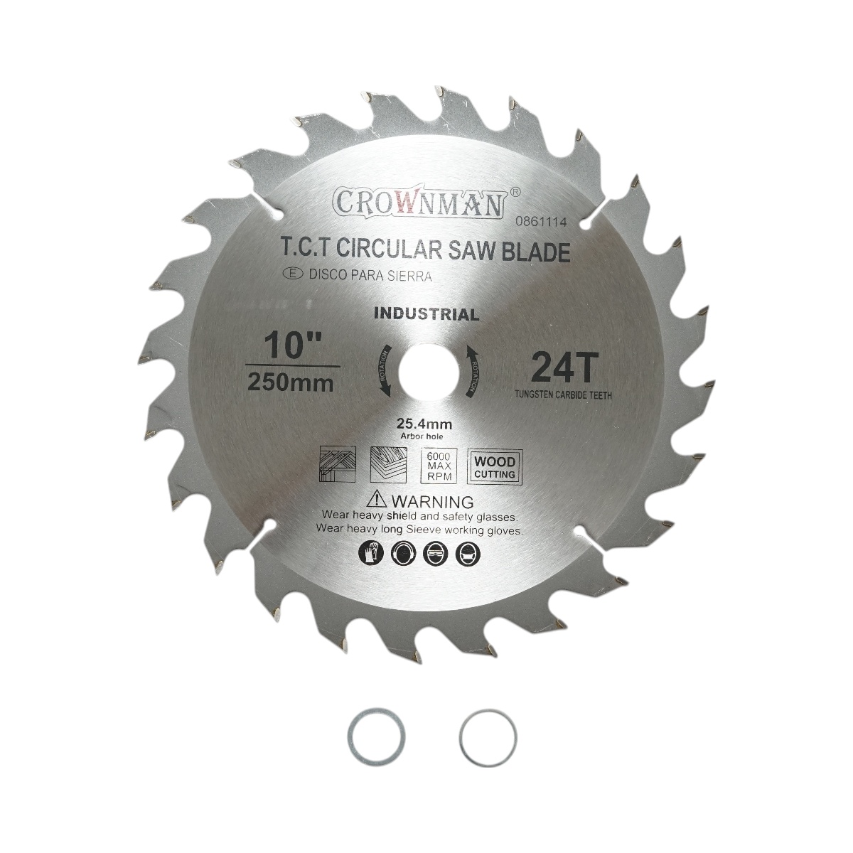 Disc circular vidia pentru lemn 250x25.4mm, viteza max. 6000rpm, 24 dinti, industrial , Cod: DISPT26, Marca: CROWNMAN