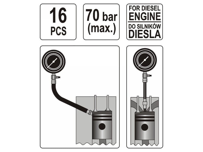 Indicator de compresie YATO pentru motor diesel 70 Bar