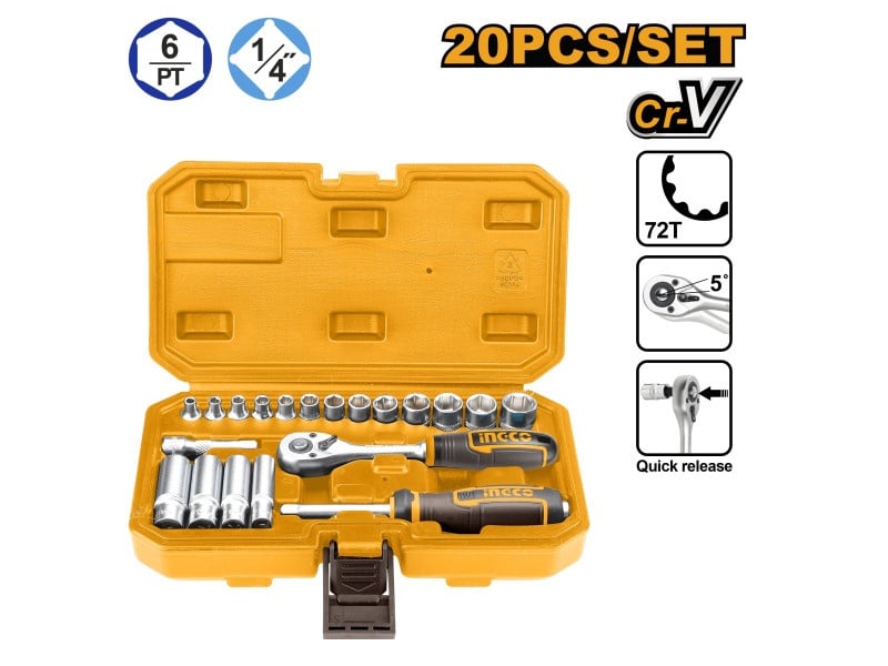 INGCO set de prize 20 piese 1/4" 4-14 mm CrV