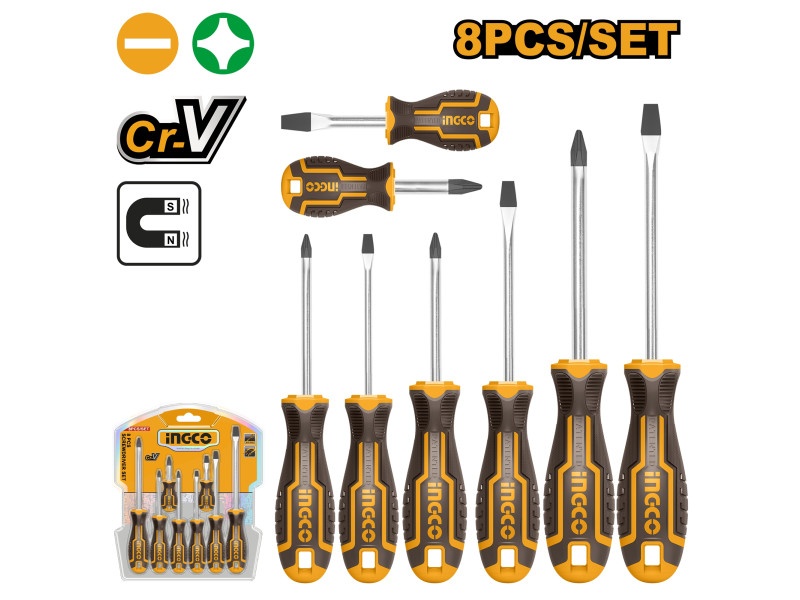 INGCO Set șurubelnițe 8 piese magnetice CrV