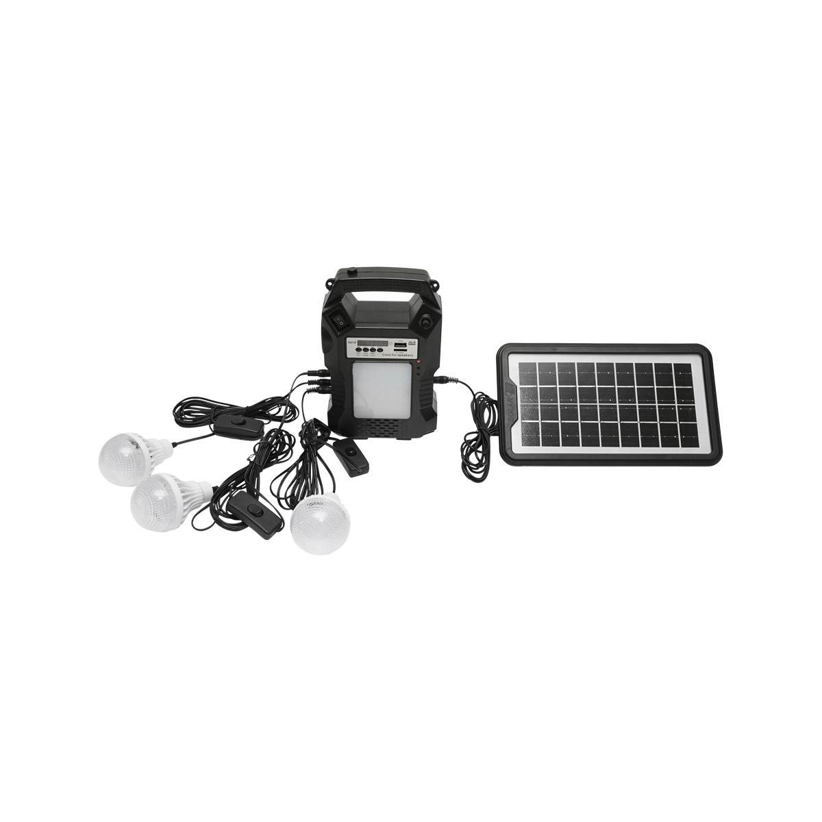 Kit iluminat portabil, LED cu 3 becuri/proiector, radio FM, telecomanda panou solar si baterie 6V, 3 Ah, pentru pescuit, camping, GD-8060, Cod: DISLK31, Gdplus