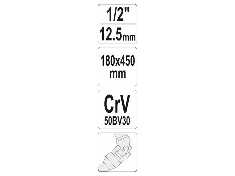 Manivela YATO în formă de T articulată 1/2" 450 mm CrV