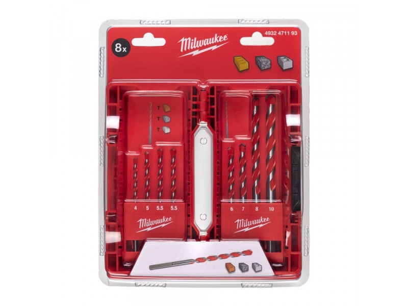 MILWAUKEE Set de burghie pentru beton 8 piese cu 3 cleme laterale