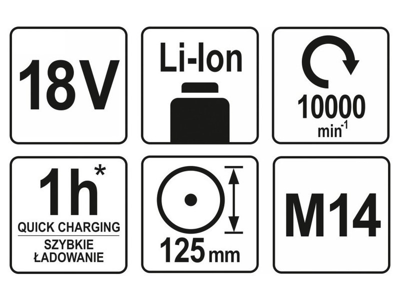 Polizor unghiular fără fir YATO 125 mm 18 V Li-Ion (fără acumulator și încărcător) - 3 | YEO