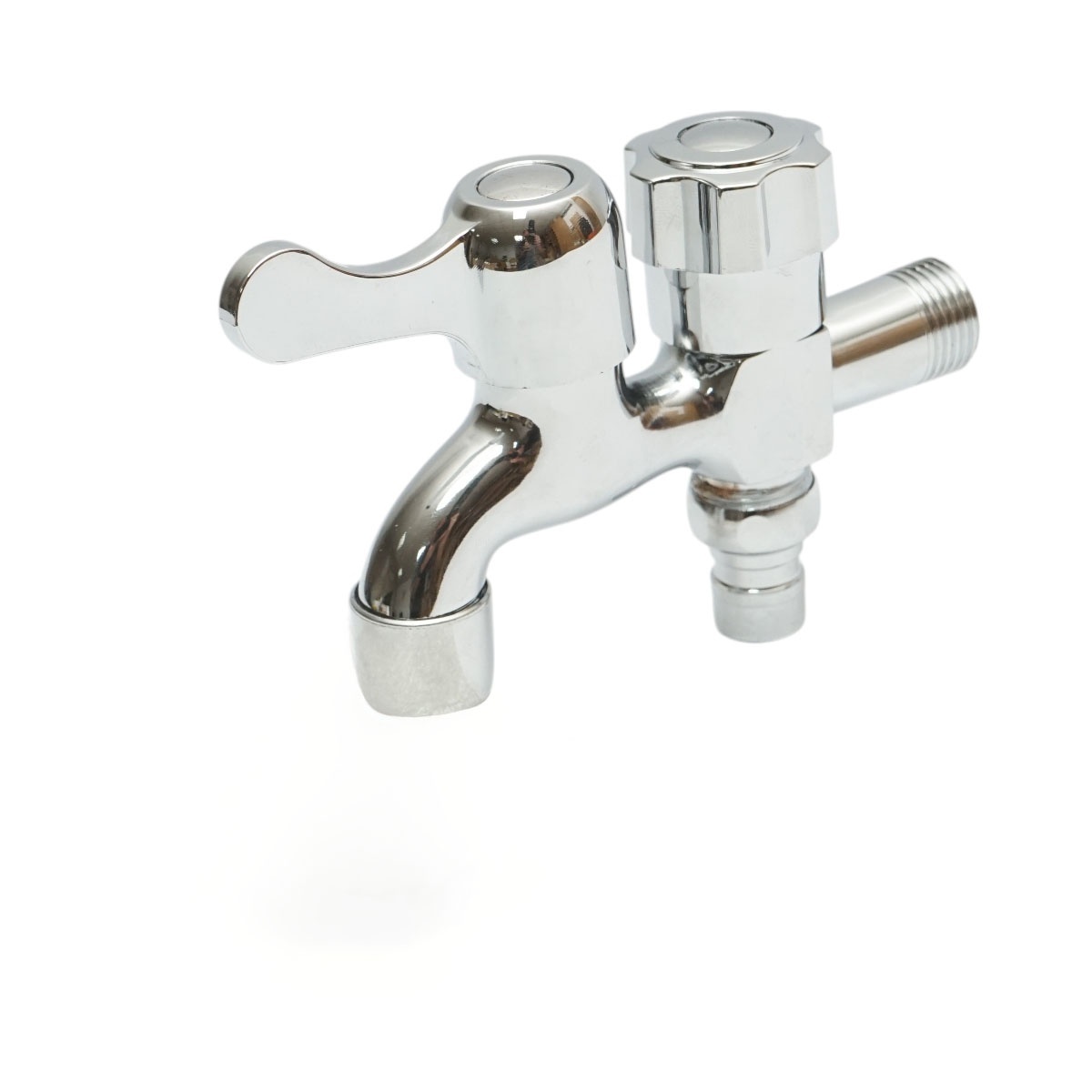 Robinet apa dublu de serviciu, montaj perete, otel inoxidabil, crom lucios, Cod: DISSY46