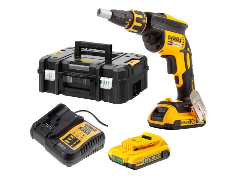 Șurubelniță DEWALT fără fir pentru gips carton 18 V fără perie de carbon (2 x acumulator 2.0 Ah + încărcător) DCF620D2 - 2 | YEO