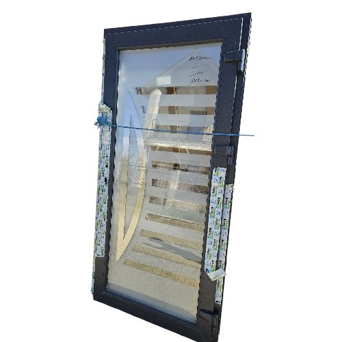 Usa, PVC & termopan, 100x200cm, antracit, dreapta, WDS, 7cm, 6 camere, sticla tripan, insertie inox (sticla din mijloc este fisurata)