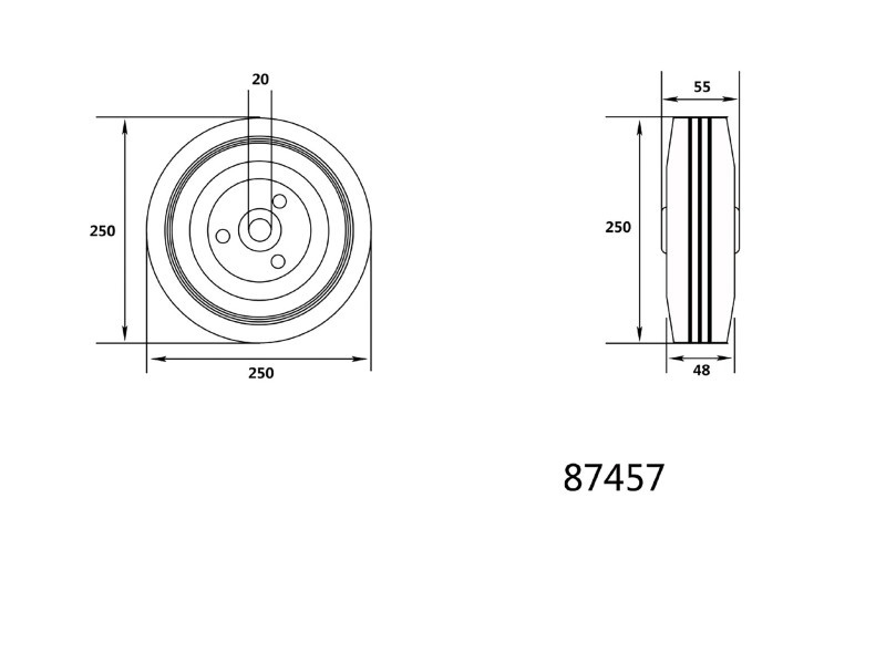 VOREL Roată industrială 250 mm 180 kg - 1 | YEO