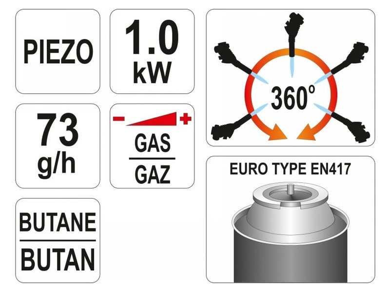 YATO Arzător cu gaz piezo 1kW 1000°C