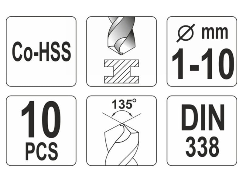 YATO Auger set 10 piese 1-10 mm HSS Co - 3 | YEO