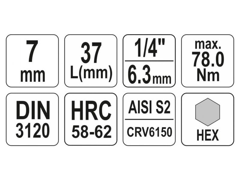 YATO Bit cheie tubulară Allen 1/4" 7 mm CrV - 3 | YEO