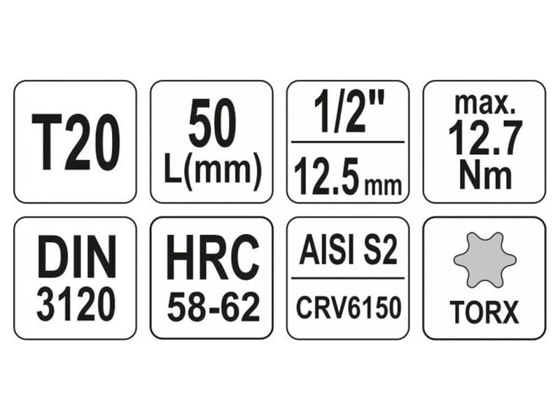 YATO Bit cheie tubulară Torx 1/2" T20 CrV