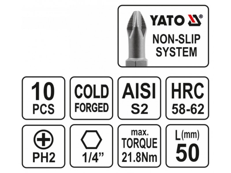 YATO Bithegy PH2 x 50 mm (10 buc) - 2 | YEO