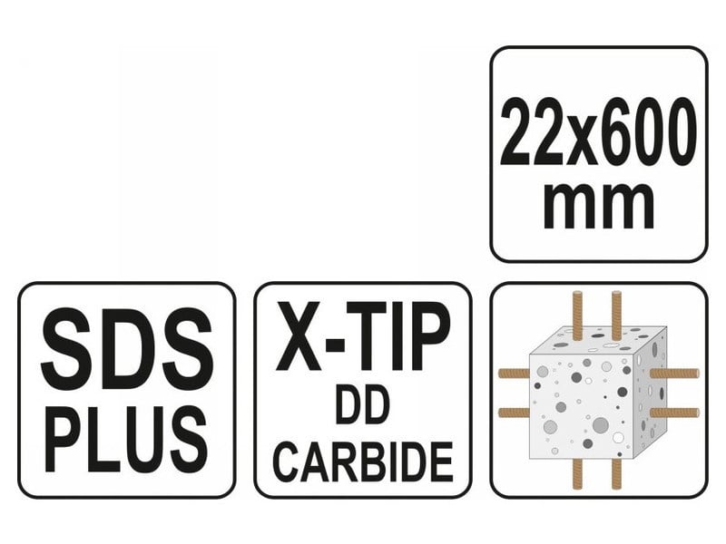 YATO Burghiu pentru roci 22 x 600/525 mm cu patru tăișuri SDS-Plus - 2 | YEO