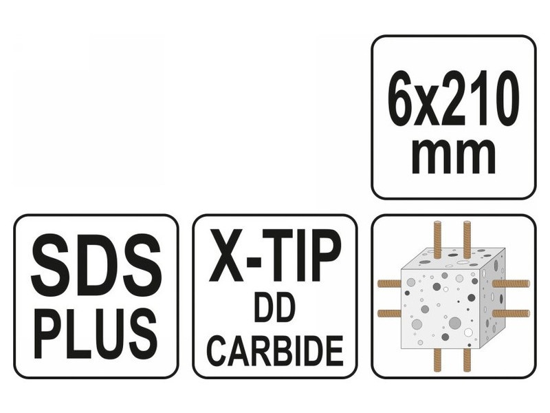 YATO Burghiu pentru roci 6,0 x 210/150 mm cu patru tăișuri SDS-Plus - 2 | YEO