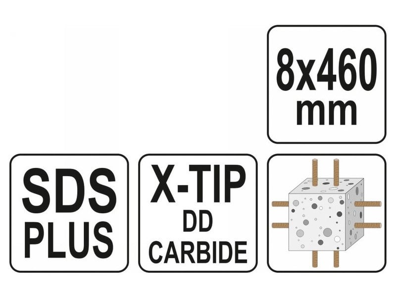 YATO Burghiu pentru roci 8,0 x 460/375 mm cu patru tăișuri SDS-Plus - 3 | YEO