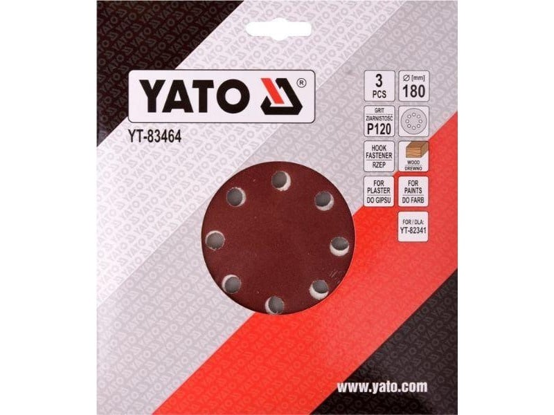 YATO Disc de fixare Velcro 180 mm / P120 (3 buc) - 1 | YEO