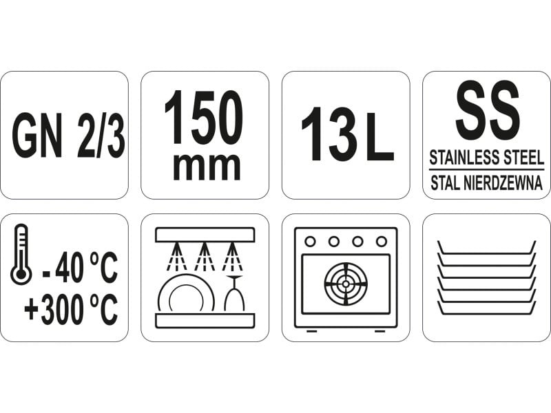 YATO GASTRO Inox inserție 150 mm GN 2/3 - 2 | YEO