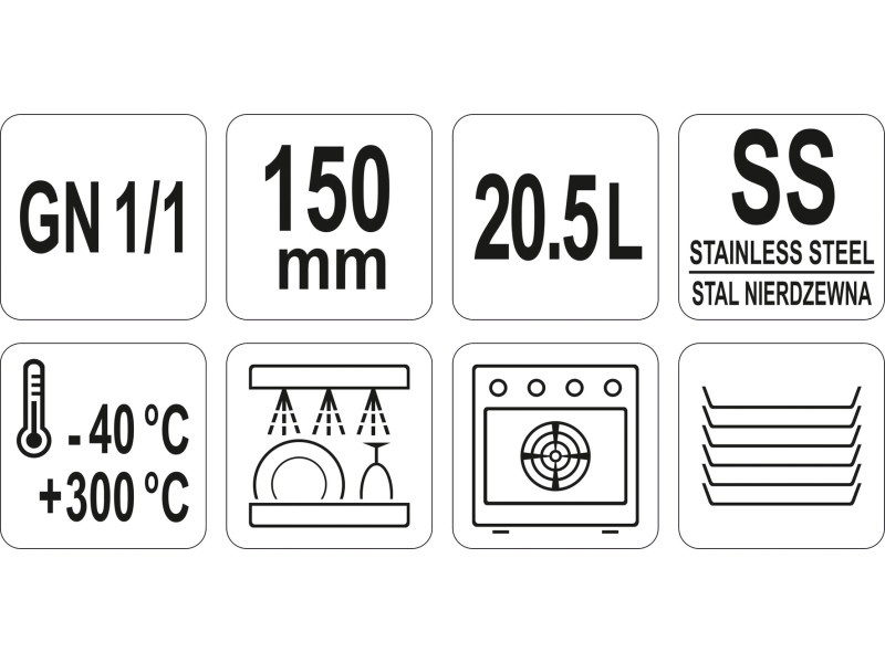 YATO GASTRO Inserție inox 150 mm GN 1/1 - 2 | YEO