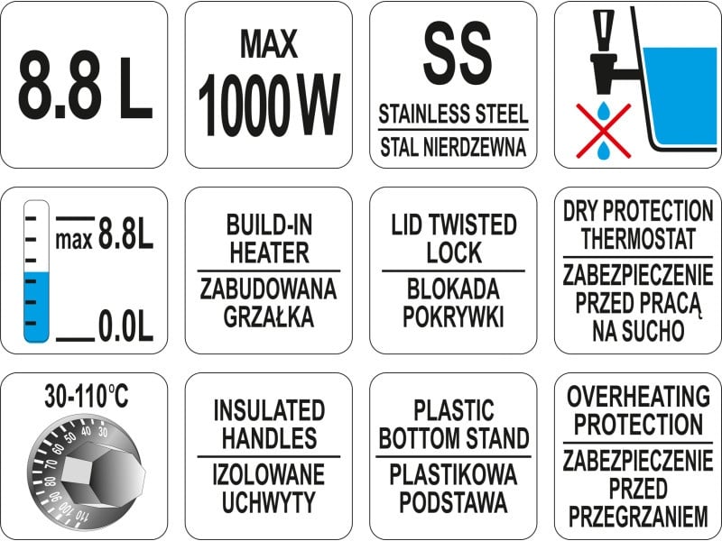 YATO GASTRO Plită pentru băuturi 8,8 litri 900-1000 W inox