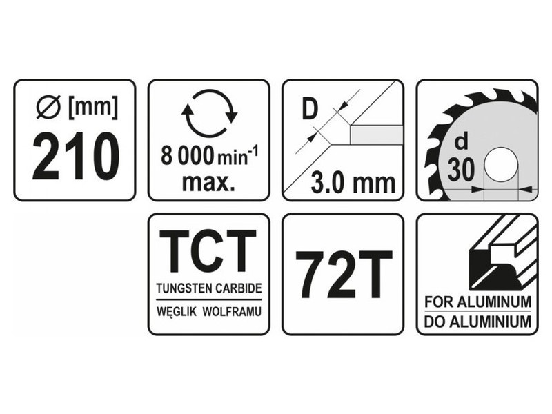 YATO Lamă de ferăstrău pentru aluminiu 210 x 30 x 2,2 mm / 72T