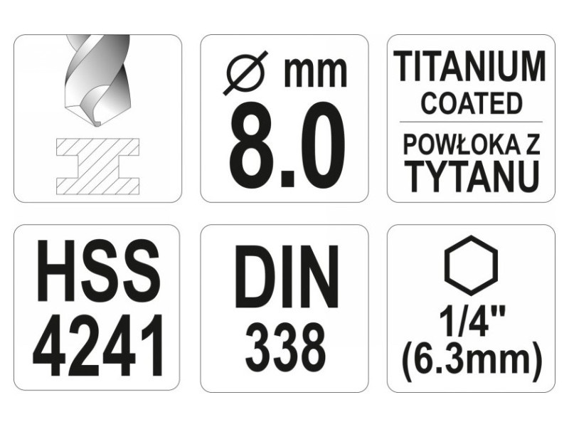 YATO Mașină de găurit 8,0 x 117/75 mm Suport de bit HSS-TiN