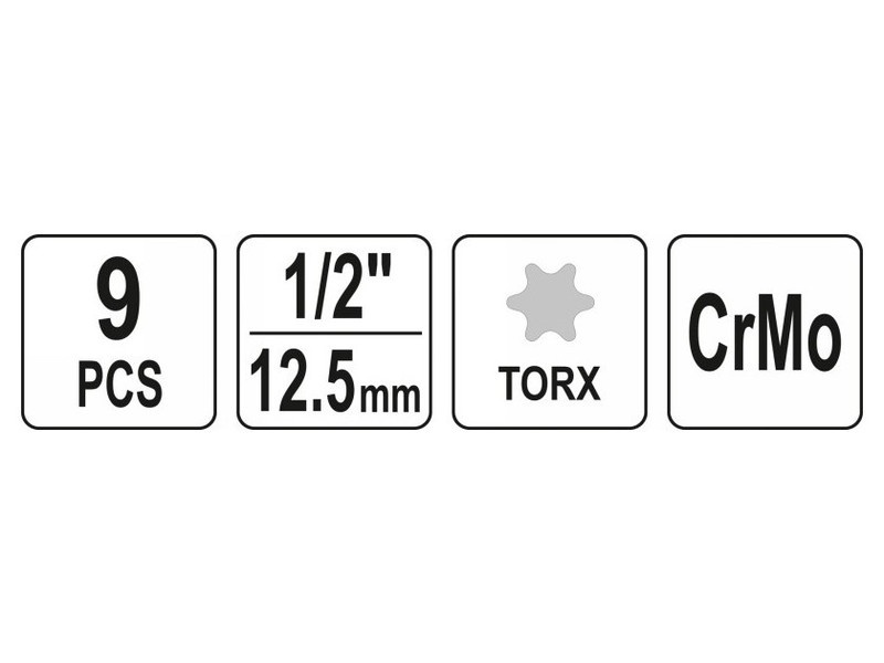 YATO Mașină set de mufe cu bit lung 9 piese Torx 1/2" T20-T70 CrMo