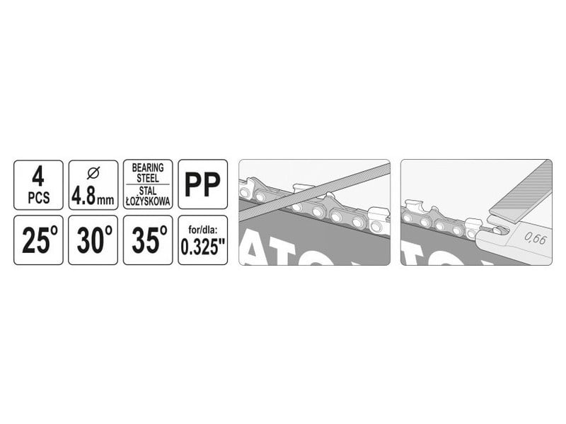 YATO Set ascuțitoare lanț manual 4 piese 0,325" 4,8 mm