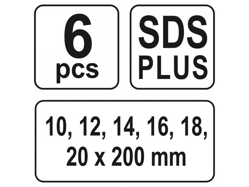 YATO Set de burghie pentru lemn 6 piese (10-12-14-16-18-20 mm) 200 mm SDS-Plus - 2 | YEO