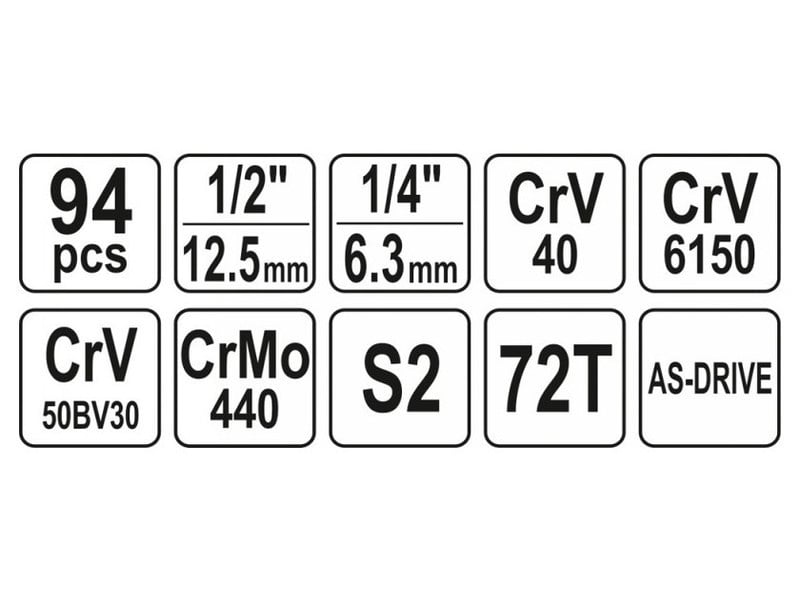 YATO set de prize 94 piese 1/4", 1/2" CrV