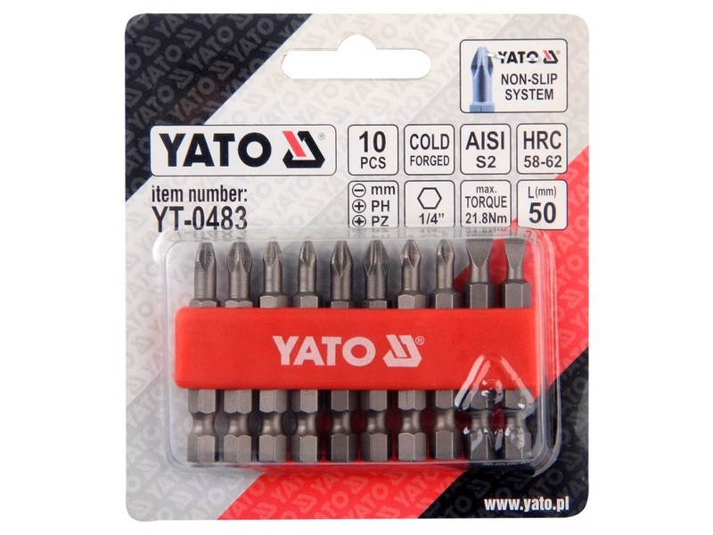 YATO Set de vârfuri de biți 10 bucăți 50 mm (5-6 mm-PH1-PH2-PZ1-PZ2) - 1 | YEO