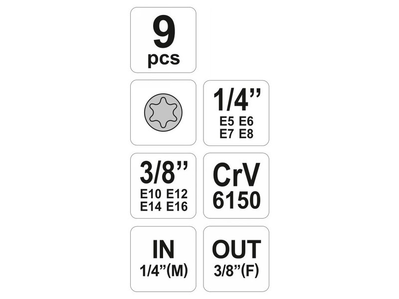 YATO Set mufe 9 piese Torx extern 1/4", 3/8" CrV - 3 | YEO