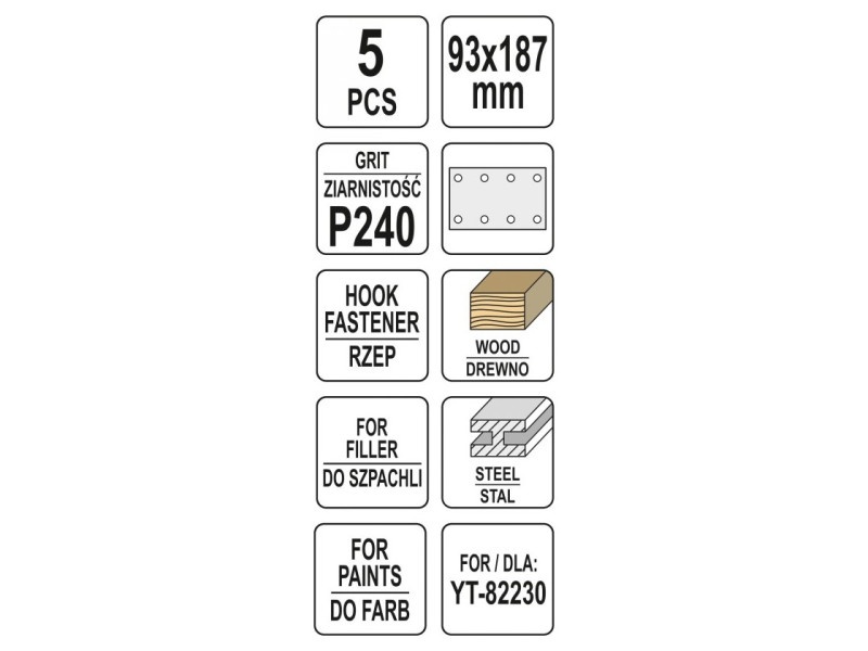 YATO Șmirghel Velcro 90 x 187 mm / P240 (5 bucăți) - 2 | YEO
