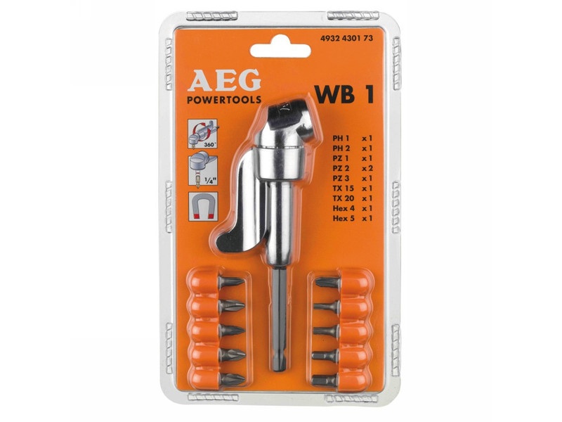 AEG Set adaptor șurubelniță de colț 11 piese WB1