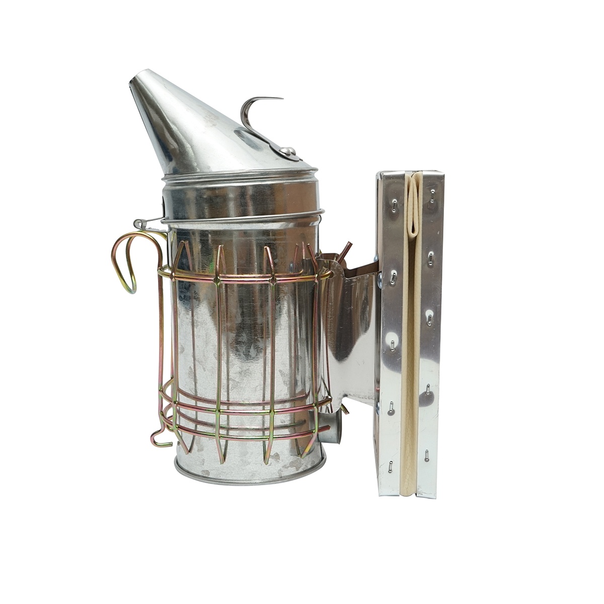 Afumator albine din otel galvanizat cu cilindru scut termic si burduf din piele 190mm, Cod: DISKR09