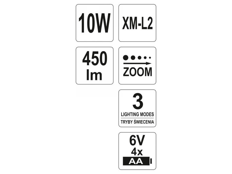 Baterie YATO Lampă frontală cu LED XM-L2 CREE cu focalizare reglabilă