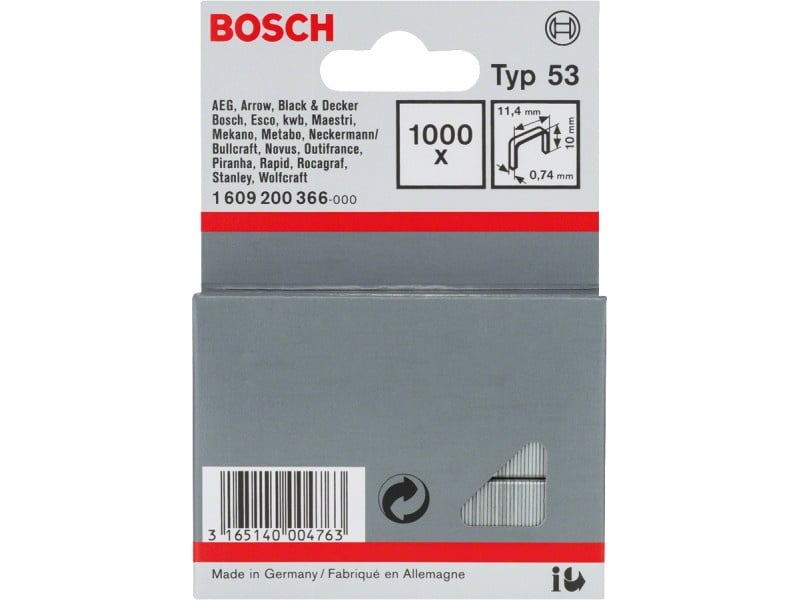 BOSCH Capse 10 x 11,4 x 0,74 mm pentru capsator HT14 (1000 bucăți)