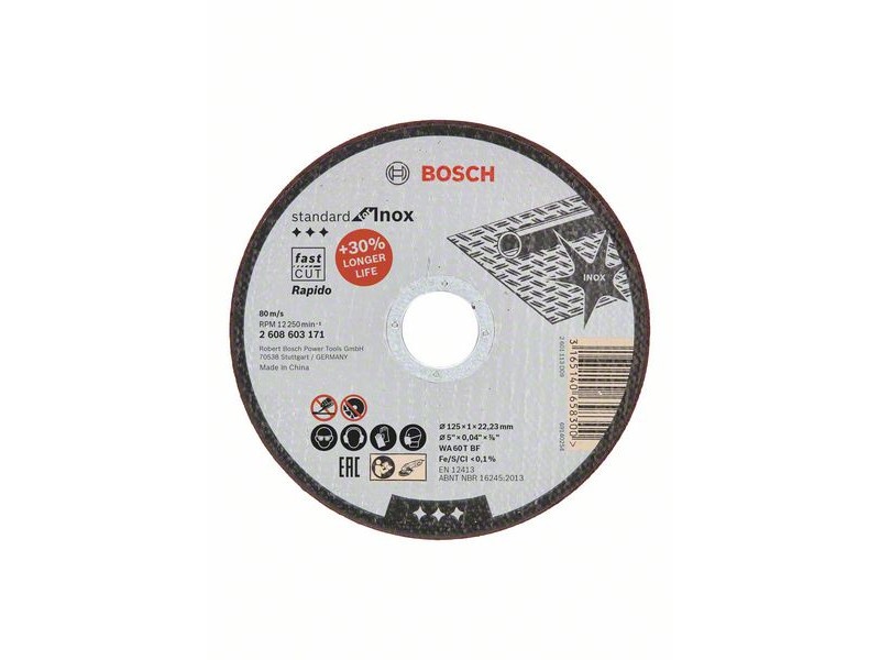 BOSCH Disc de tăiat pentru metal 125 x 1,0 x 22,2 mm inox drept WA 60 T BF Rapido