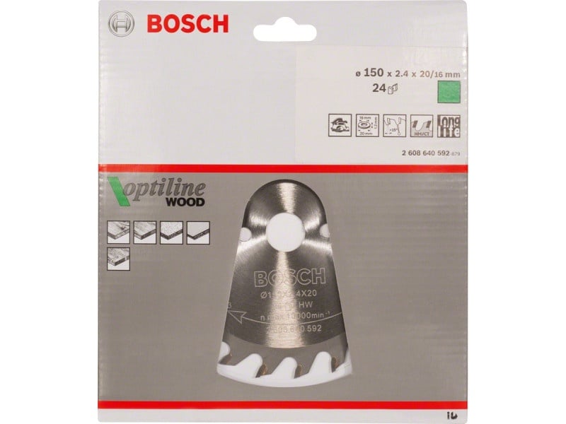 BOSCH Lamă de ferăstrău pentru lemn 150 x 20/16 x 2,4 mm / 24T Optiline Wood ATB