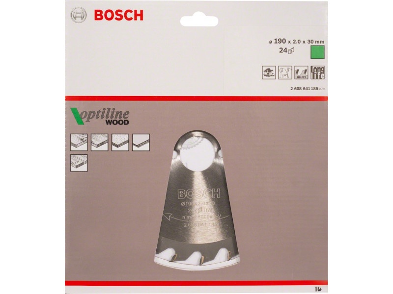 BOSCH Lamă de ferăstrău pentru lemn 190 x 30 x 2,0 mm / 24T Optiline Wood ATB - 1 | YEO