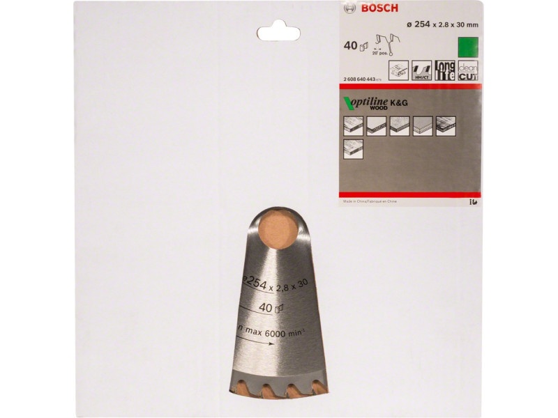 BOSCH Lamă de ferăstrău pentru lemn 254 x 30 x 2,8 mm / 40T Optiline Wood ATB - 1 | YEO