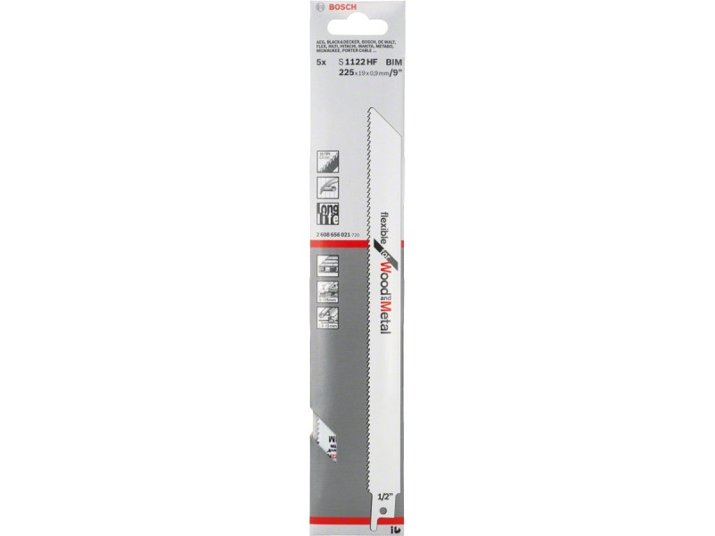 BOSCH Pânză de ferăstrău sabie pentru lemn S 1122 HF 225 mm / 10TPI bimetal (5 bucăți)