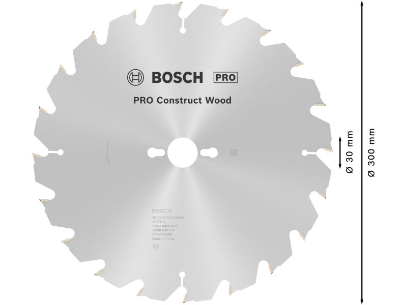 BOSCH PRO Lamă de ferăstrău pentru lemn 300 x 30 x 3,2 mm / 20T Construct Wood - 3 | YEO