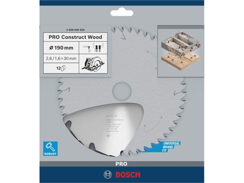 BOSCH PRO Pânză de ferăstrău pentru lemn 190 x 30 x 2,6 mm / 12T Construct Wood - 1 | YEO