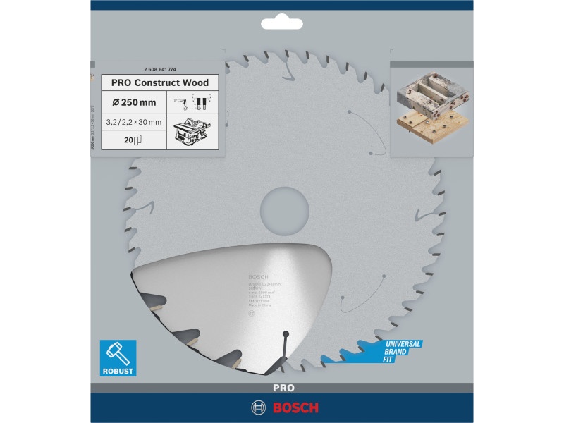 BOSCH PRO Pânză de ferăstrău pentru lemn 250 x 30 x 3,2 mm / 20T Construct Wood - 1 | YEO