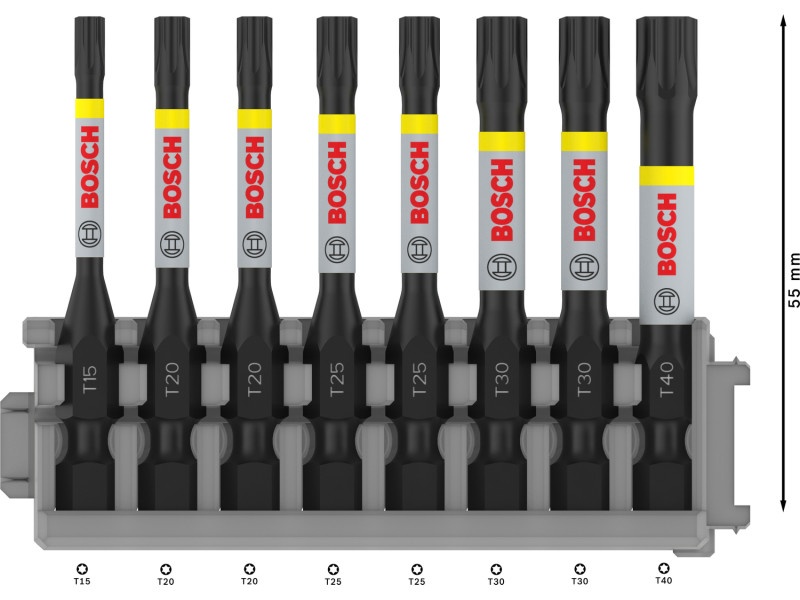 BOSCH PRO set de vârfuri de biți 8 bucăți 55 mm (T15, T20 x 2, T25 x 2, T30 x 2, T40) Pick & Click - 2 | YEO