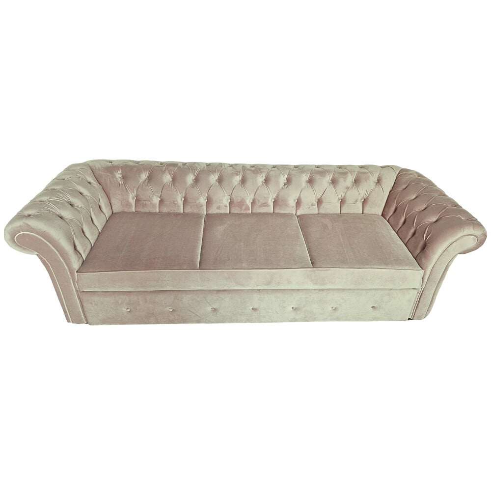 Canapea Extensibila Chesterfield, 250x100x75cm, 3 locuri, Velutto 01 Cream, Glasspandoor - 2 | YEO