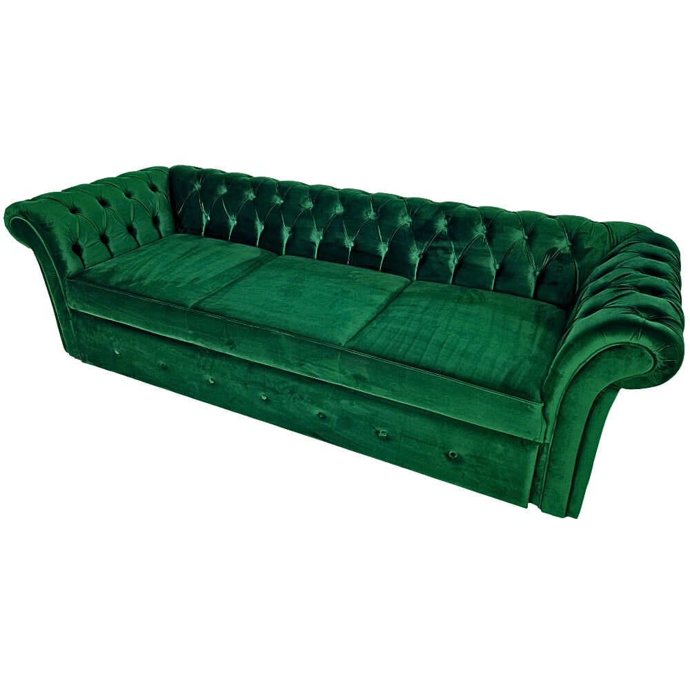 Canapea Extensibila Chesterfield, 250x100x75cm, 3 locuri, Velutto 10 Dark Green, Glasspandoor - 2 | YEO