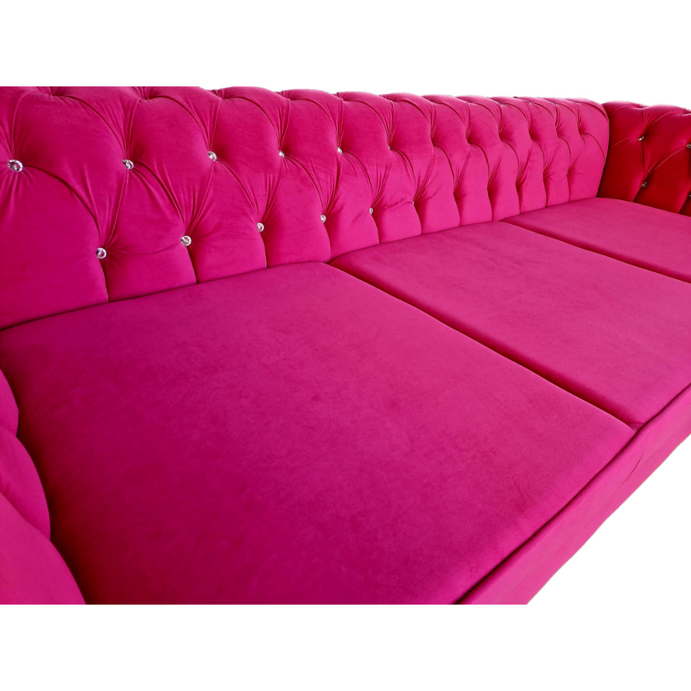 Canapea Extensibila Chesterfield, 250x100x75cm, 3 locuri, Velutto 14 Pink, Glasspandoor - 3 | YEO